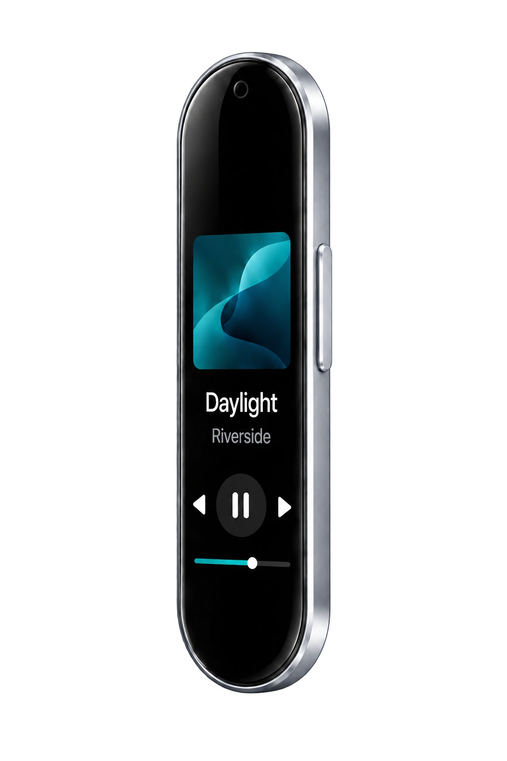 ENYO’s black display showing album artwork and music playback controls.