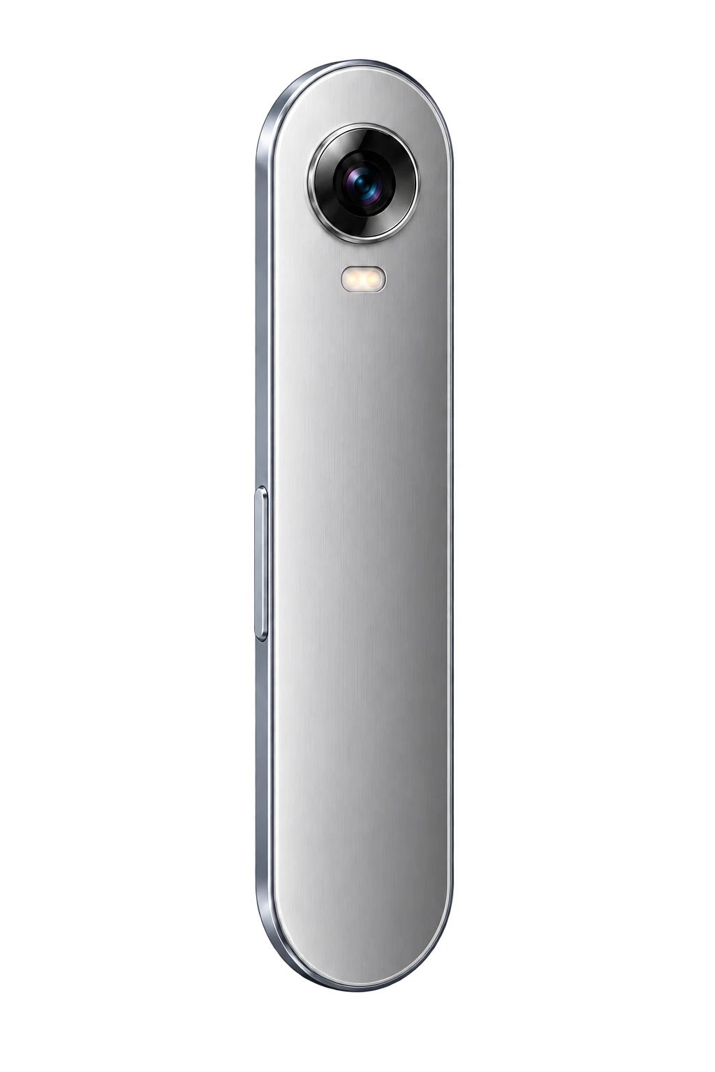 ENYO’s slim silver back with a circular camera and small light.